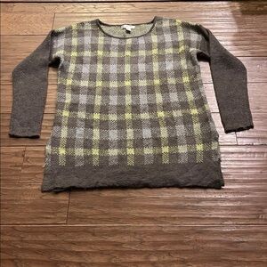 KENAR Green & Gray Plaid Mohair Blend Tunic Sweater Size M